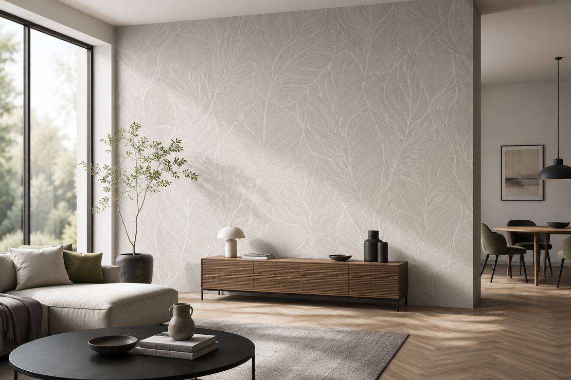 Wohnzimmer mit Tapezierten Wänden